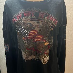 Double D Ranch Black Long Sleeve Tee with Eagle Graphic